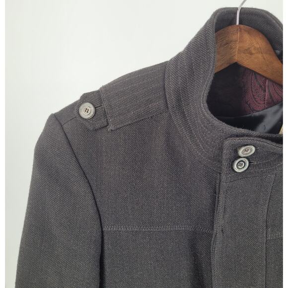 Zara Man Mens Gray Wool Blend Mid Length Shoulder Epaulets Full-Zip Coat Size L - Picture 4 of 7